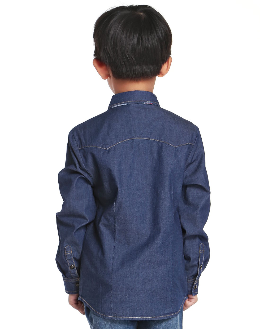 男童蓝色清爽牛仔长袖衬衫