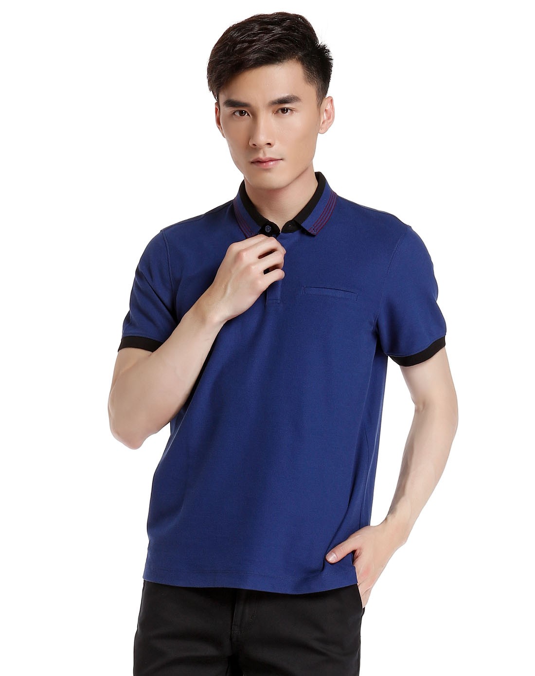 男款深蓝色斯文休闲短袖t恤
