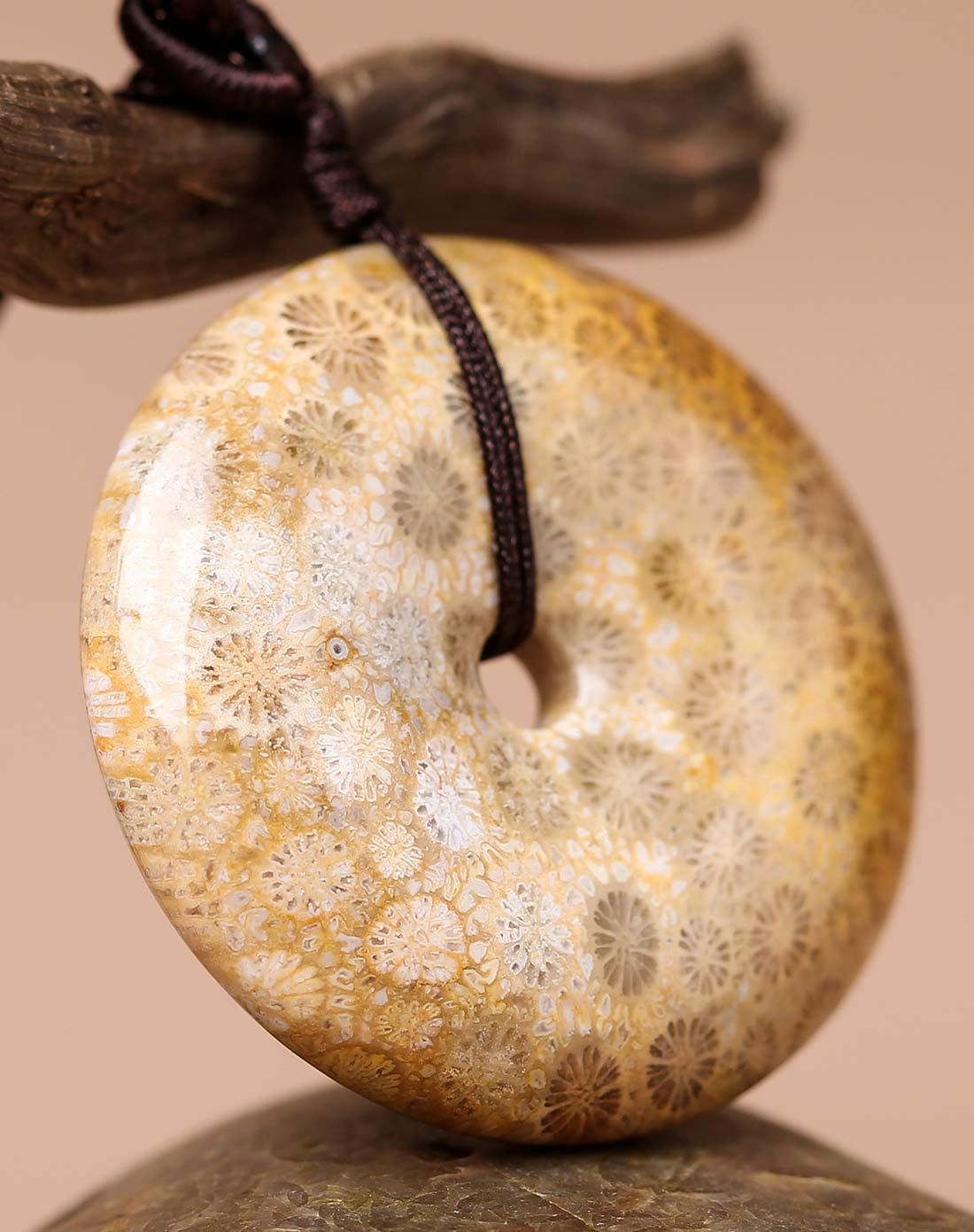 深海冰种-藏式千年珊瑚玉化石挂件(附证书)辟邪消灾