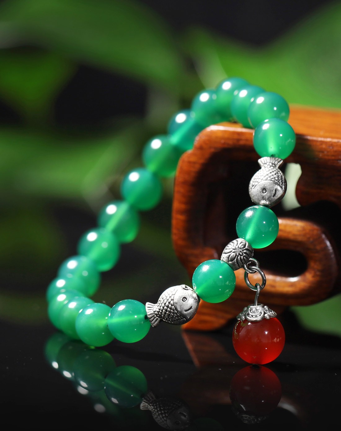 双鱼戏珠绿玛瑙时尚手链(附证书)