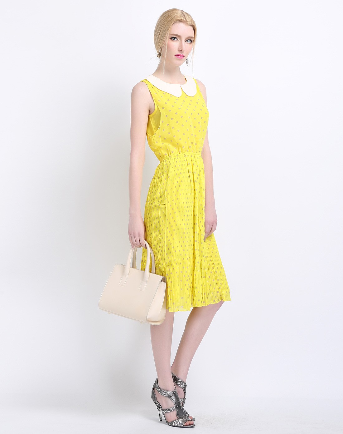 aikenta女款黄色娃娃领波点连衣裙aif5c024907_唯品会