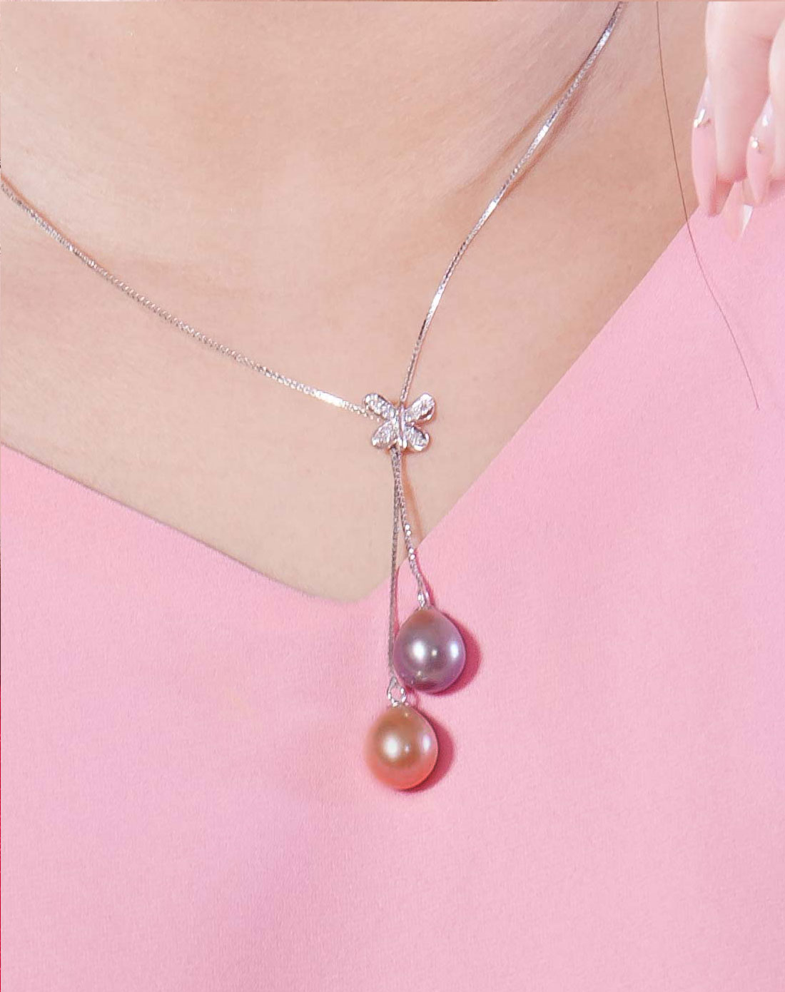 水年华蝶之恋925银珍珠项链