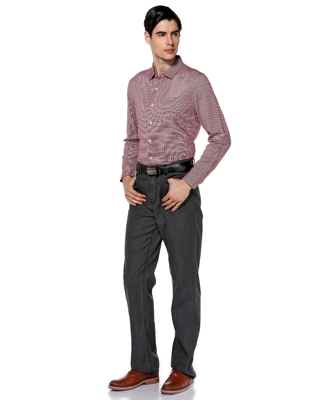 阿格纳dutti original男装移动端专场枣红/白色千鸟格开襟长袖针织t恤