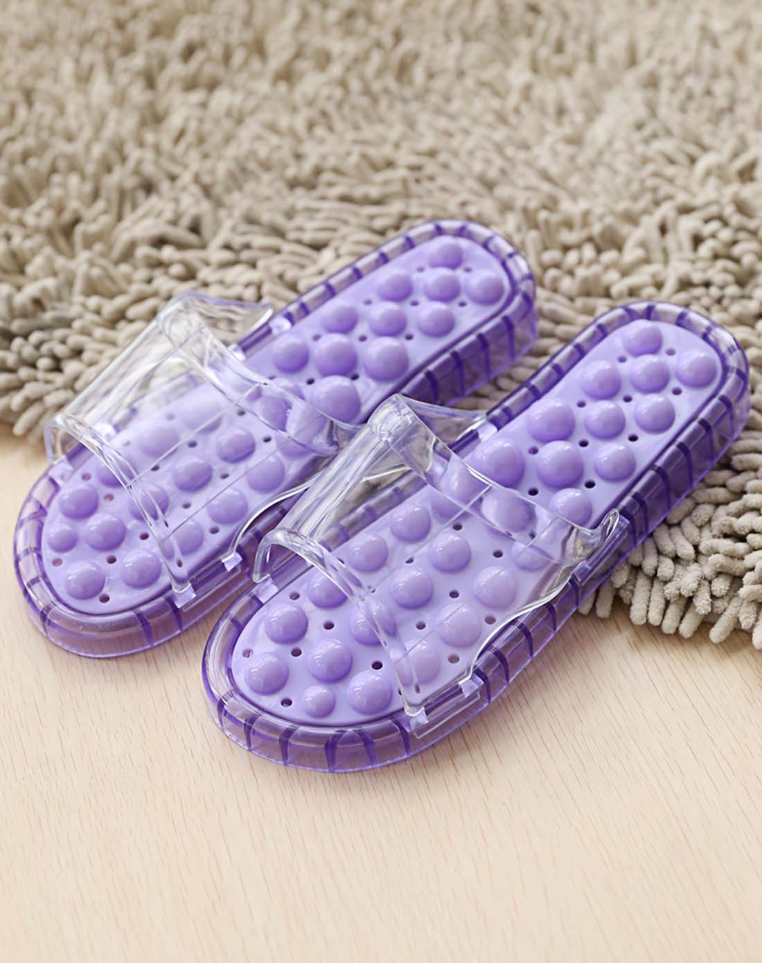 女士紫色家居防滑浴室拖鞋按摩水晶凉拖