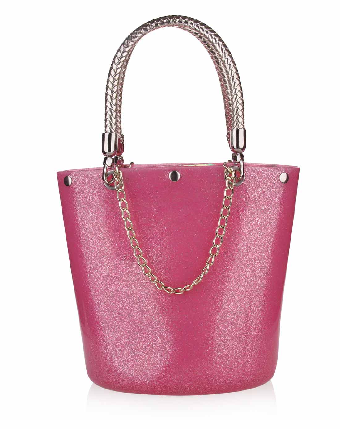 noe粉砂色金链环保树脂单肩女包