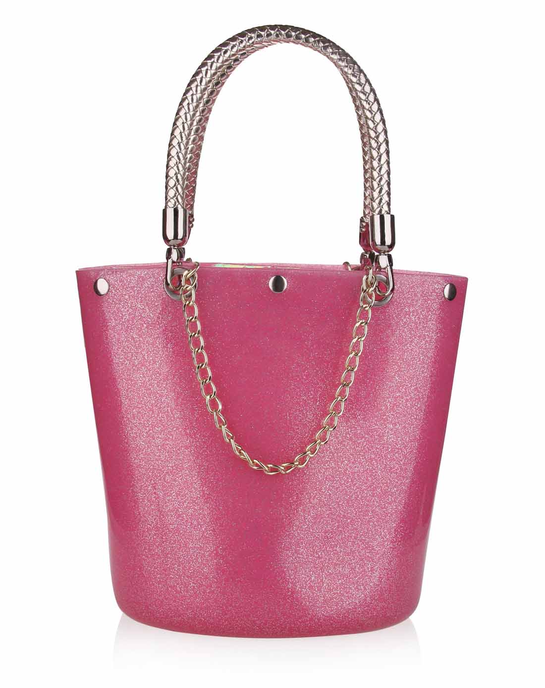 noe粉砂色金链环保树脂单肩女包