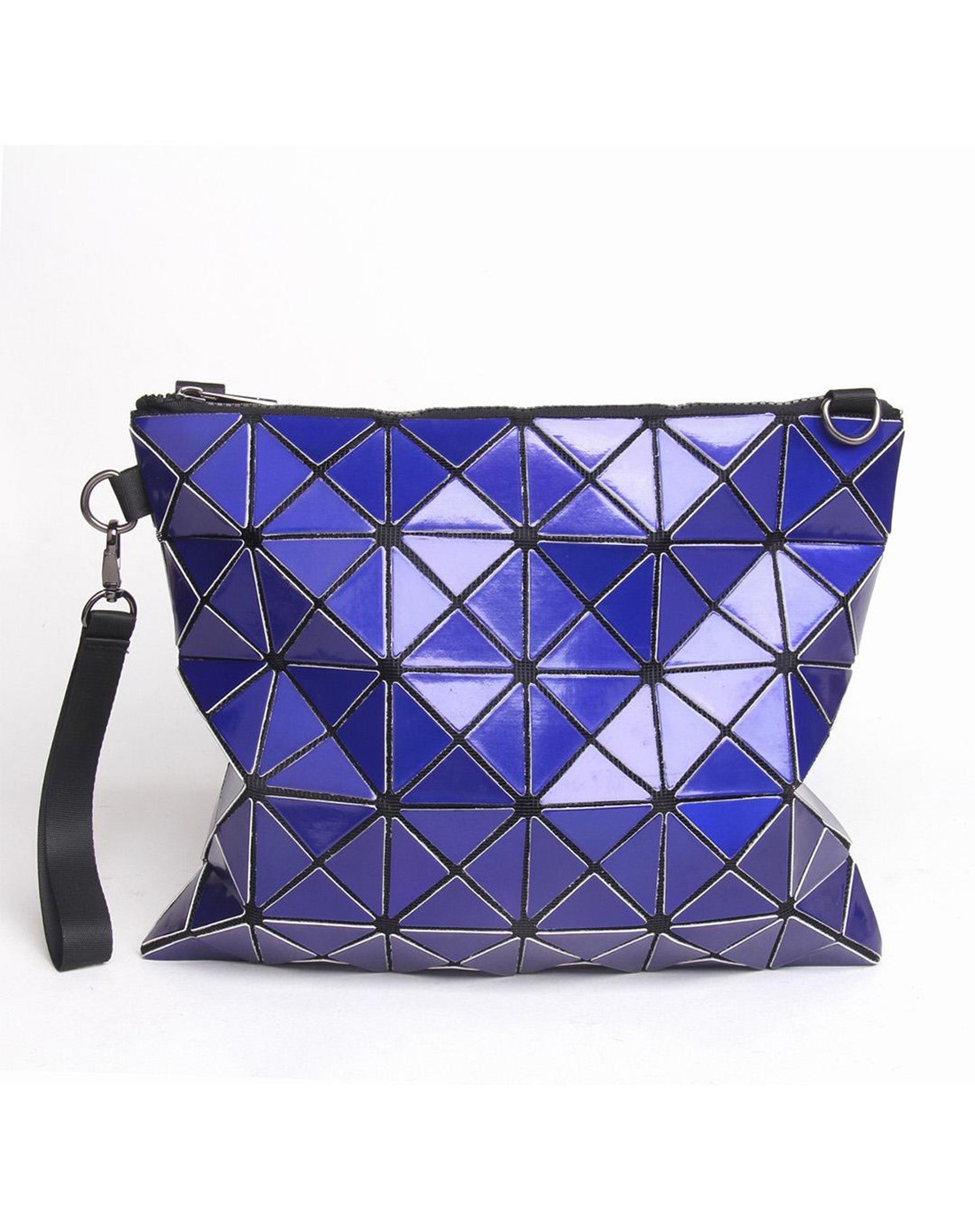 镭射深蓝方形几何折叠斜挎女包