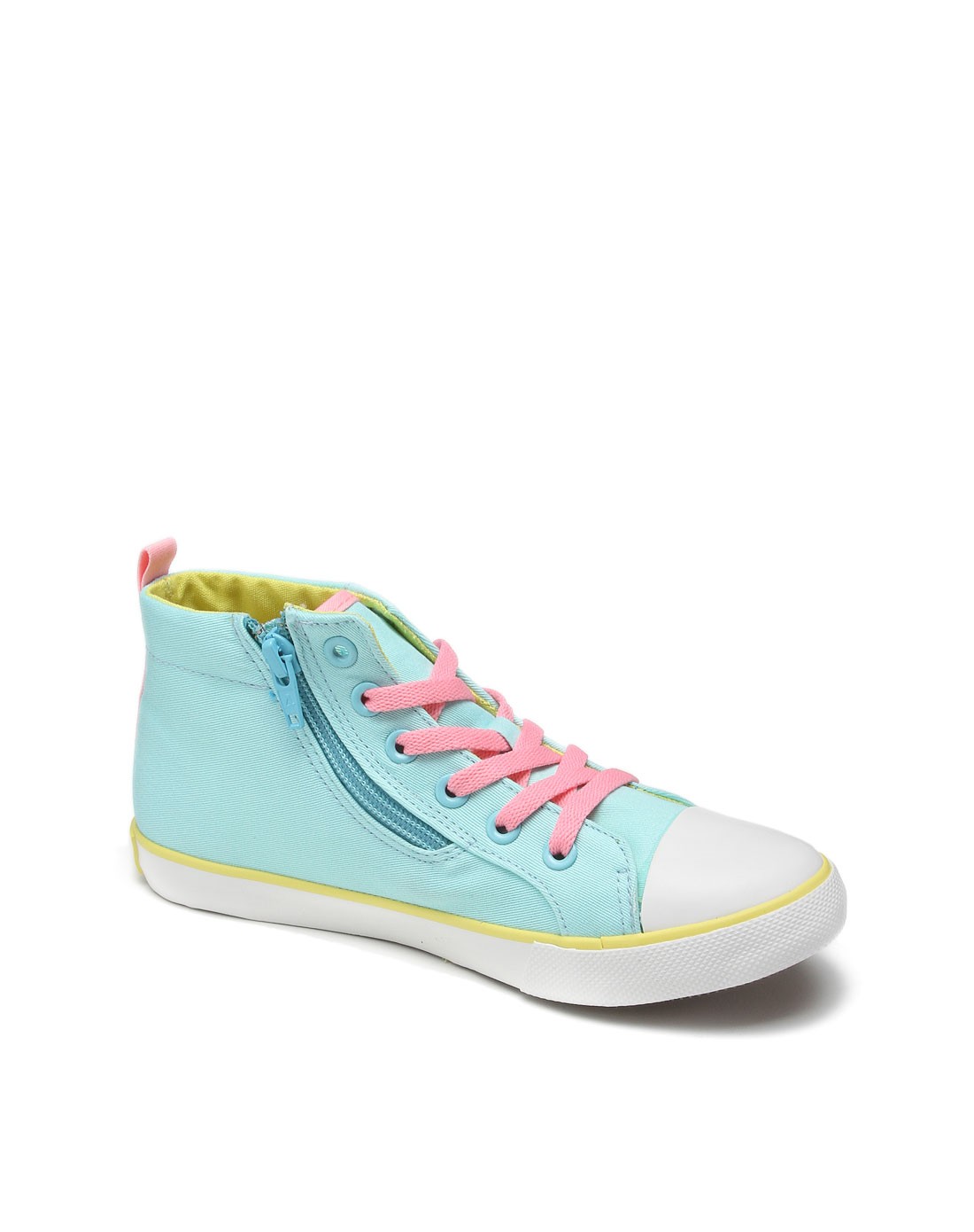 女童冰蓝色侧拉链帆布鞋