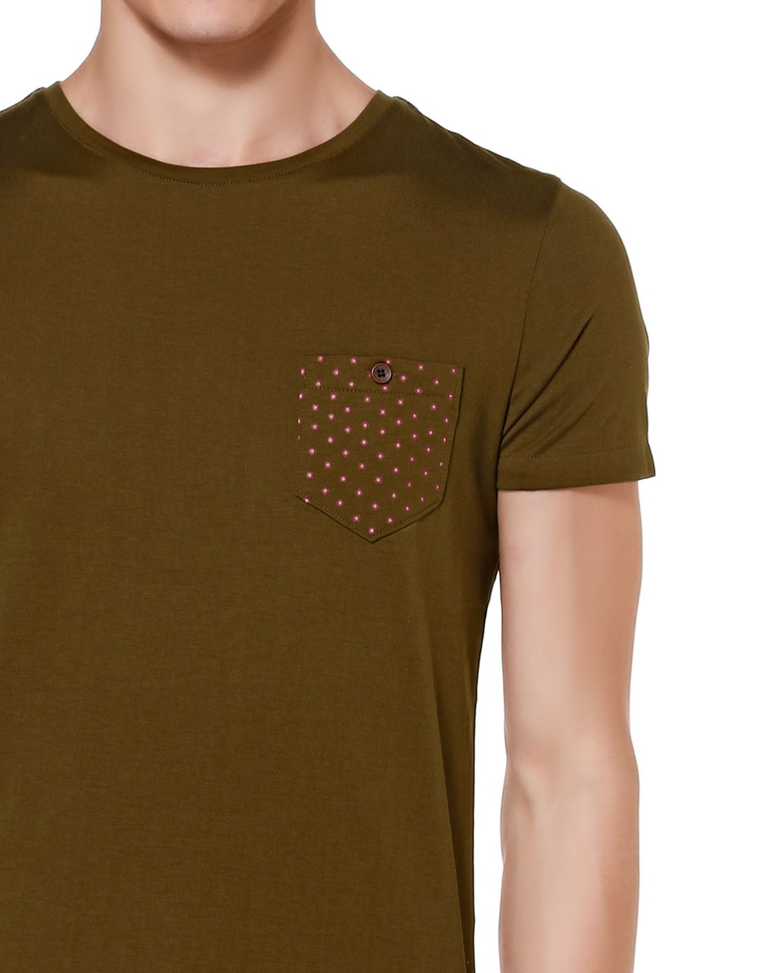 咖绿色时尚圆领短袖t恤