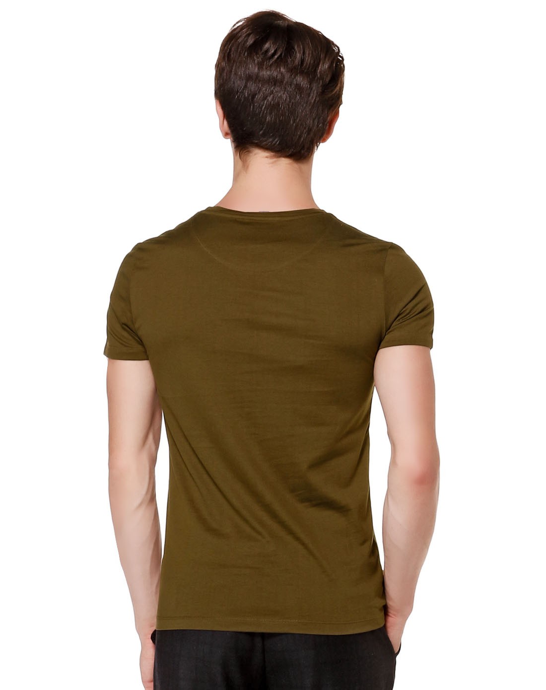 咖绿色时尚圆领短袖t恤