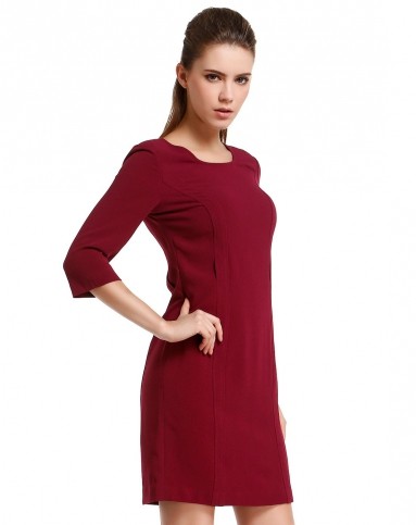 紫红色淑女大方八分袖连衣裙