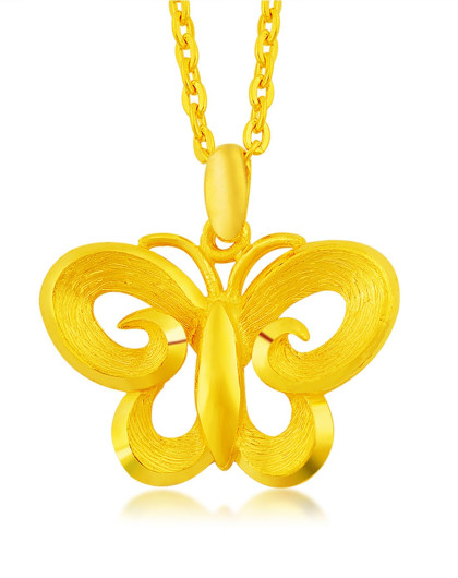 千足金黄金吊坠拉丝镂空蝴蝶(4.15克)