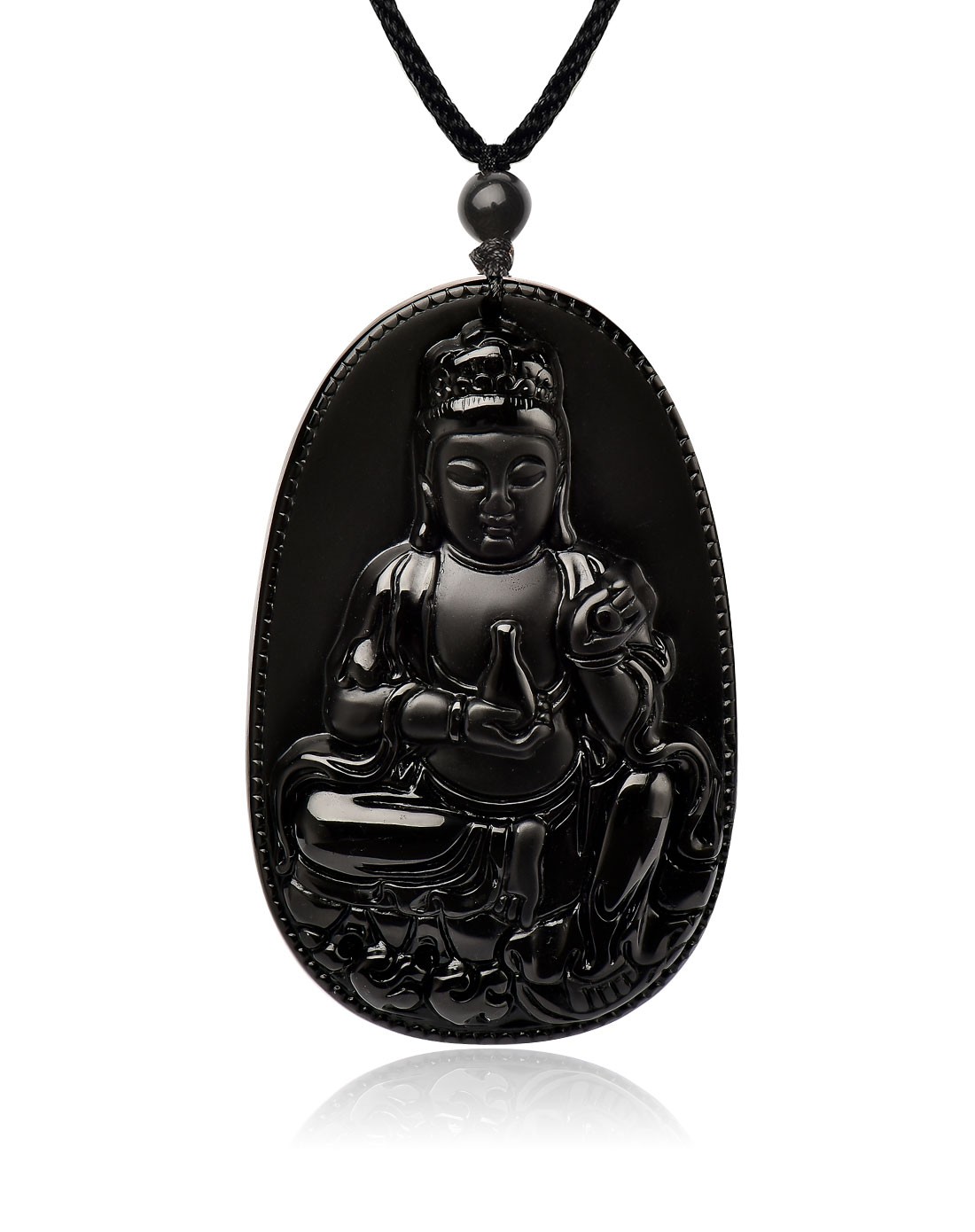 辟邪招财黑曜石观音吊坠