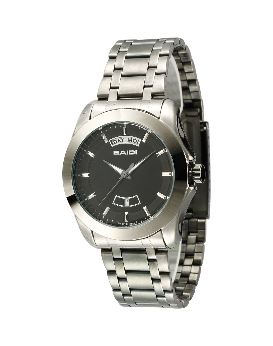 百迪baidi手表专场-男款黑色成熟稳重时尚钢带石英表