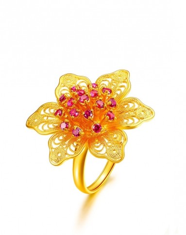 萃华cui hua珠宝专场千足金精品时尚婚嫁花丝系列四件套 心有灵犀tz