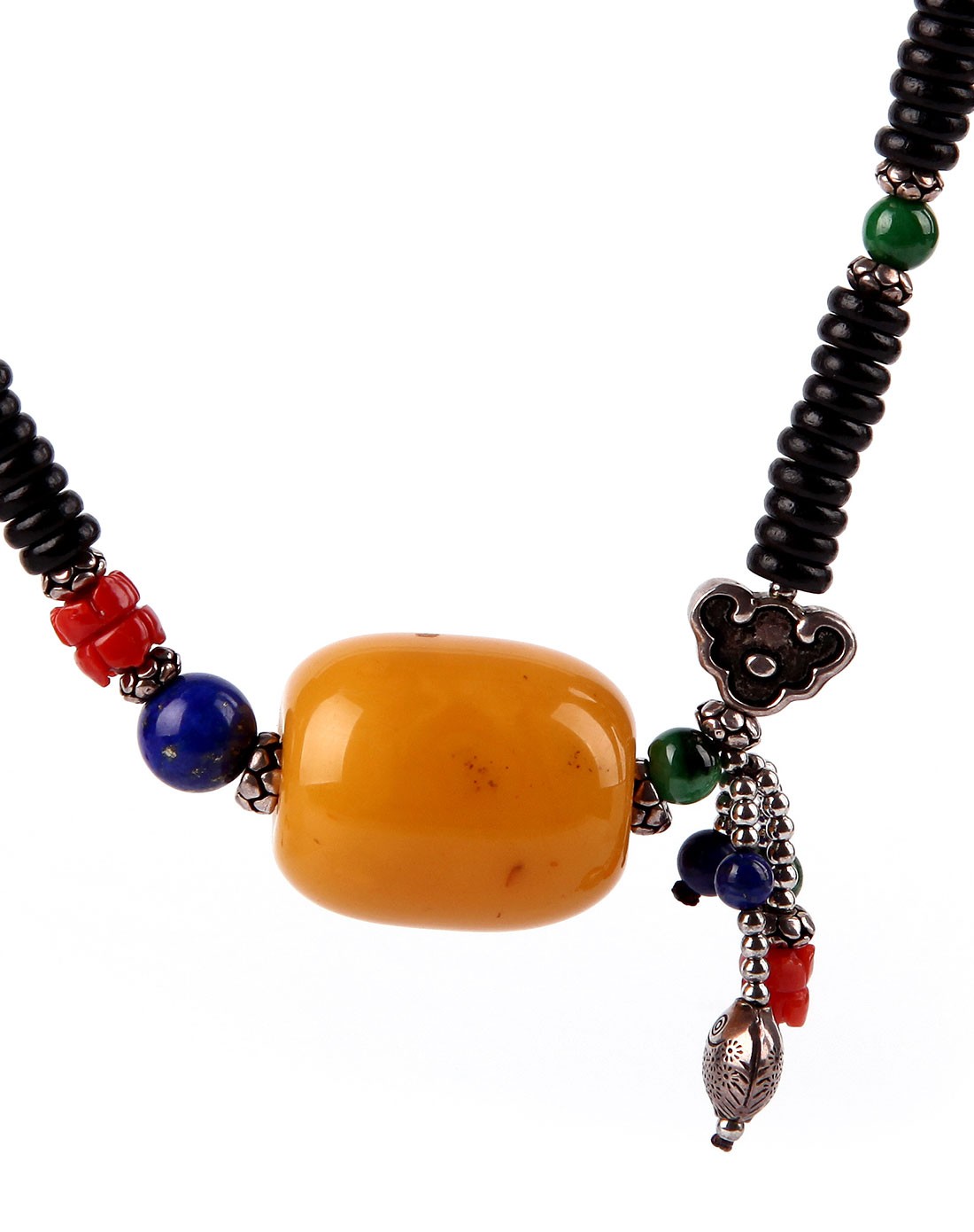 独家设计时尚新款手工编织俏色天然琥珀蜜蜡桶珠吊坠