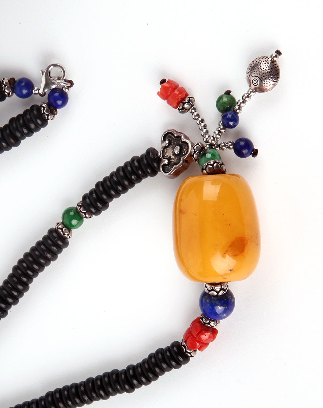 独家设计时尚新款手工编织俏色天然琥珀蜜蜡桶珠吊坠