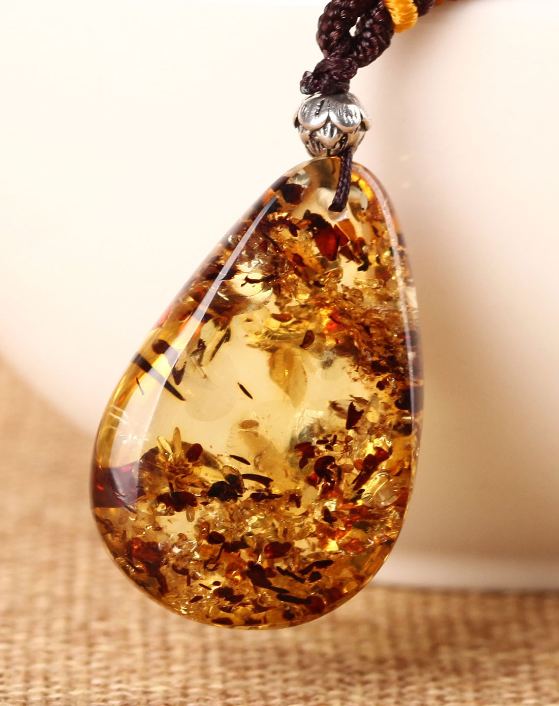 天然琥珀水滴形花珀吊坠