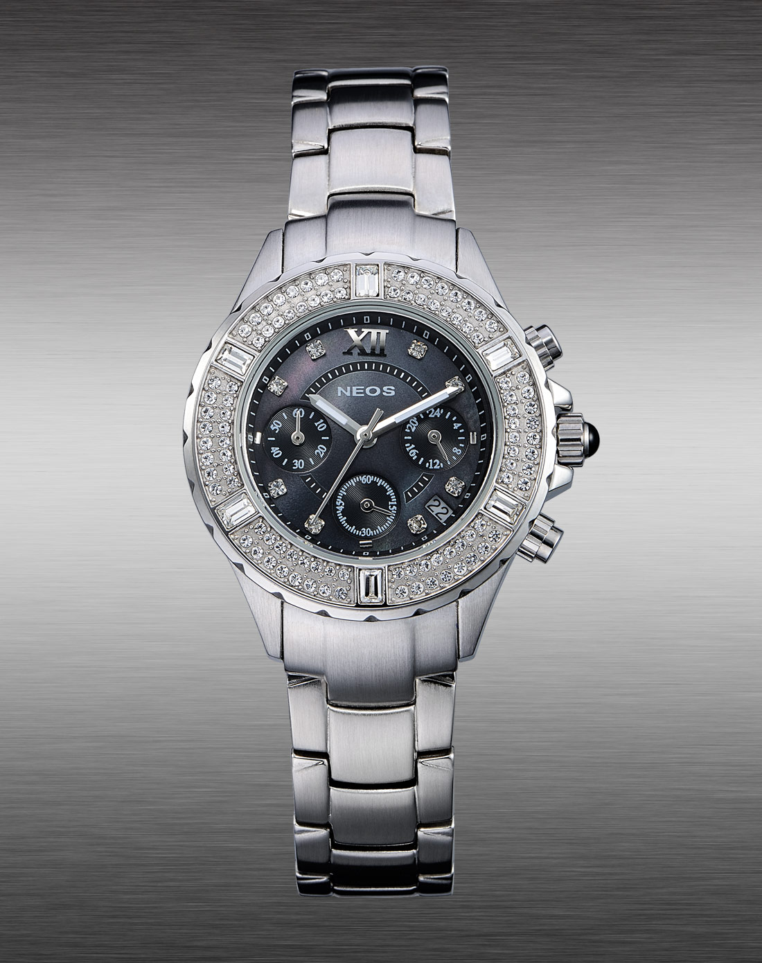 雷欧时neos手表专场-女款 时尚晶钻多功能钢带石英表