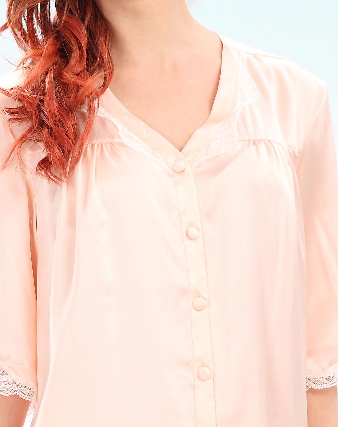 康妮雅conlia家居服男女女款蜜粉色100%桑蚕丝简约舒适六分袖家居服套