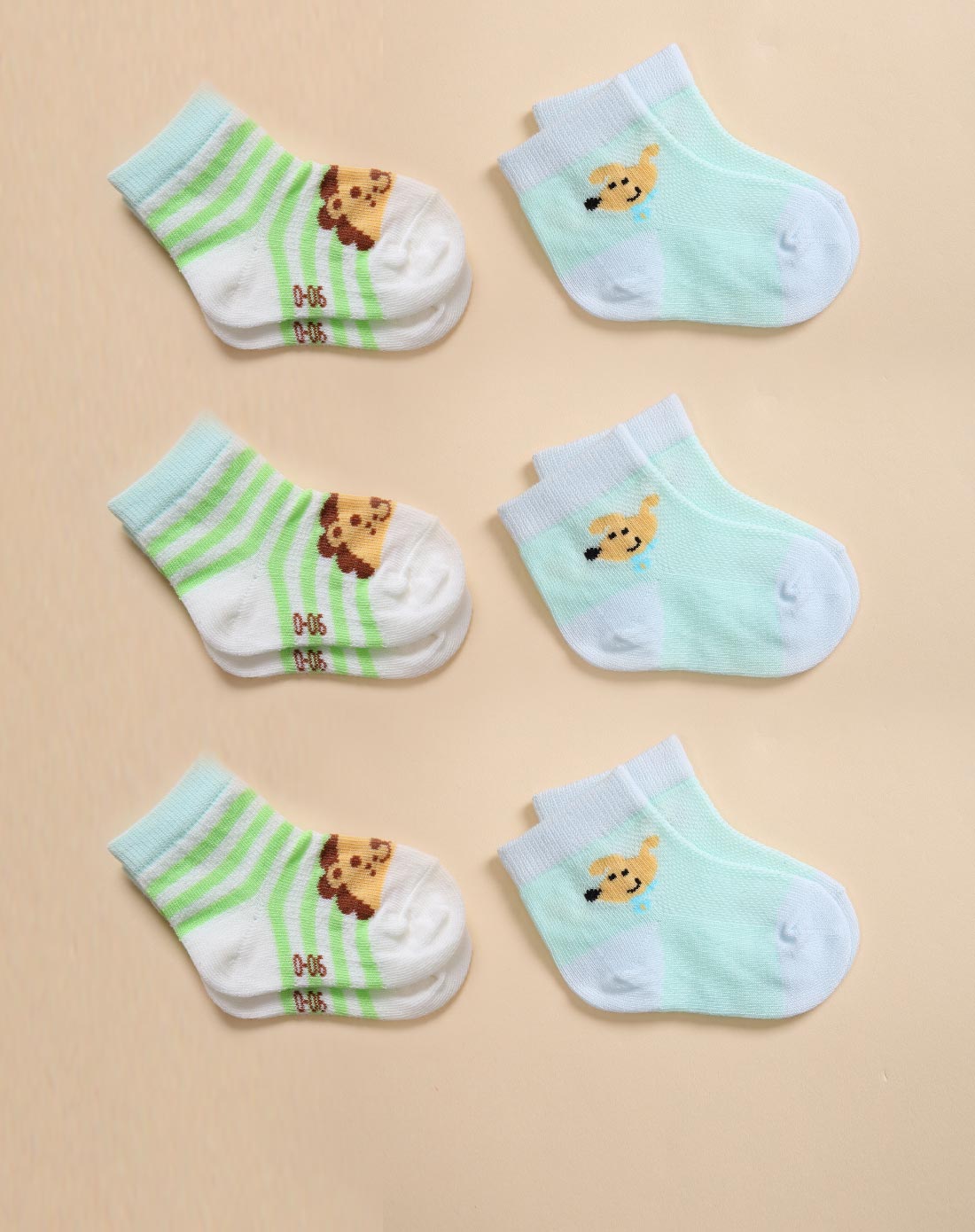 中性绿色可爱动物纯棉平口袜(6对装)