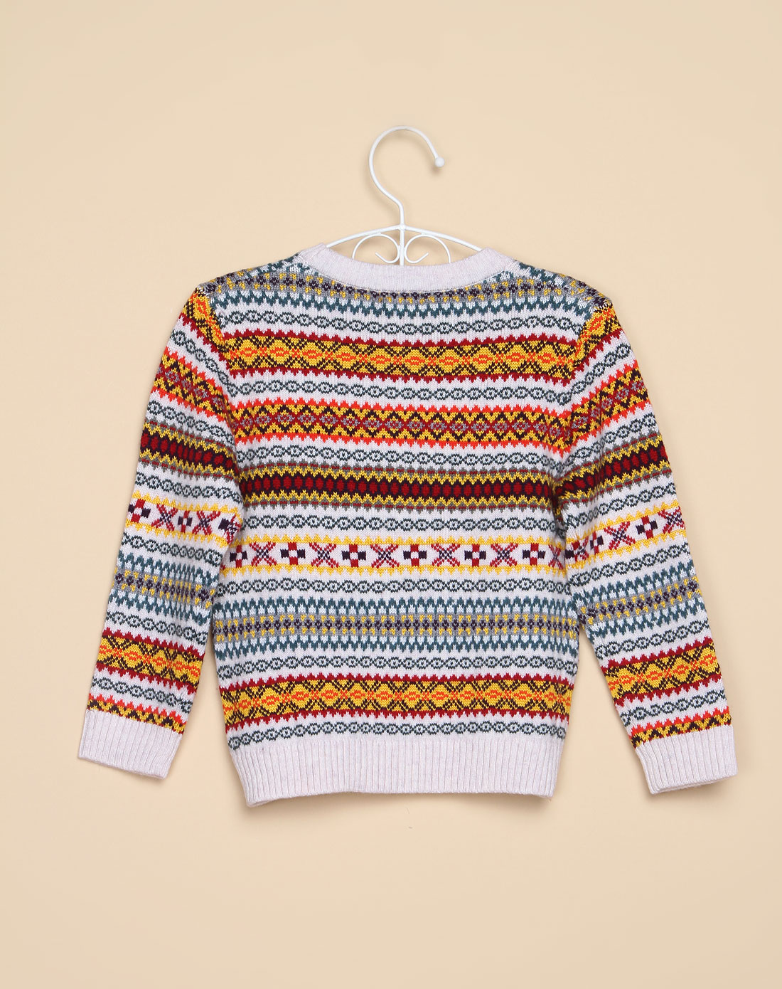 男童彩色织花长袖圆领毛衣