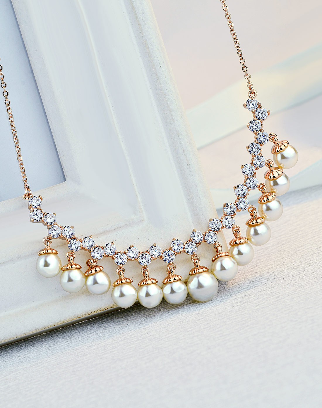 公主梦水晶珍珠项链-金色