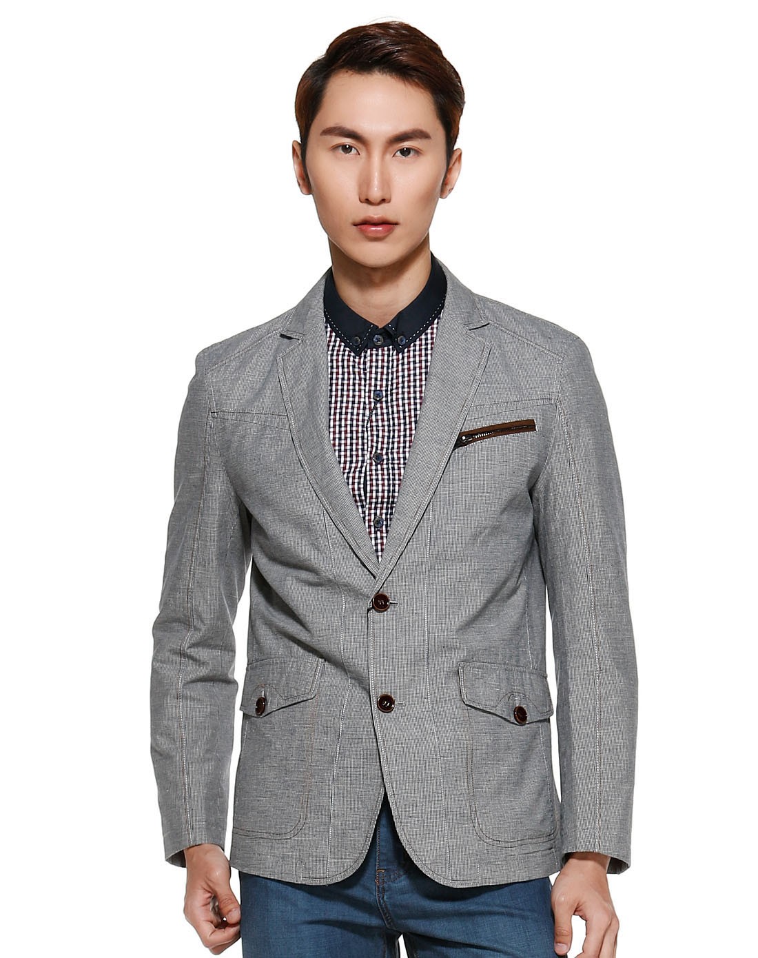 灰色时尚商务长袖休闲西装