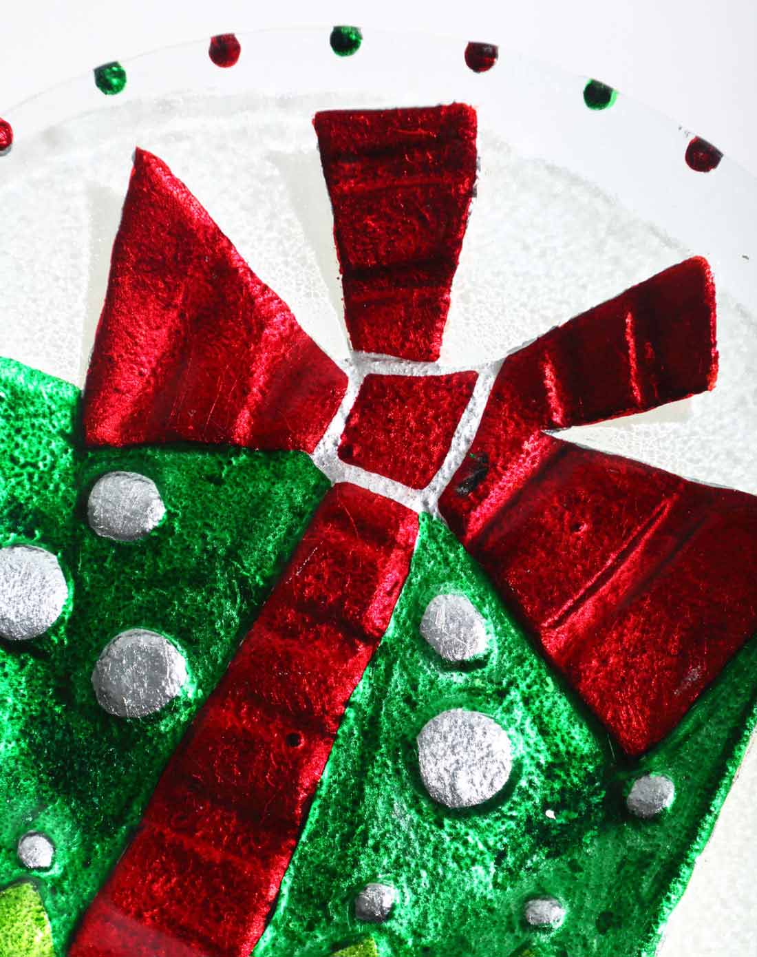 31*31cm手工彩绘贴银箔热熔玻璃创意圆果盘-礼物