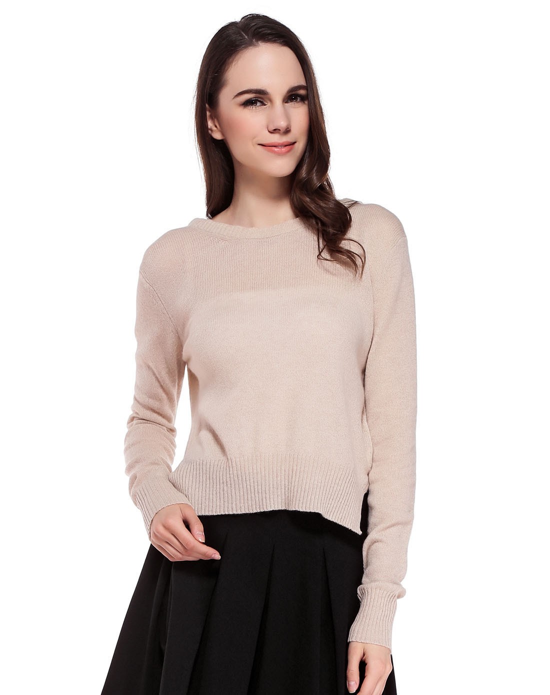 哥弟girdear女款米色斯文长袖100%山羊绒衫