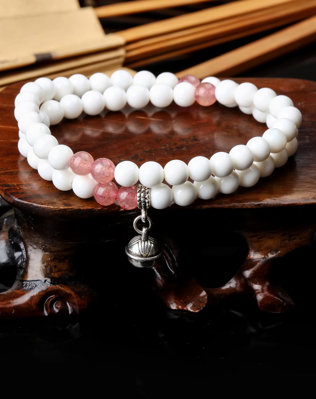 天然白砗磲天河石防辐射手链附证书