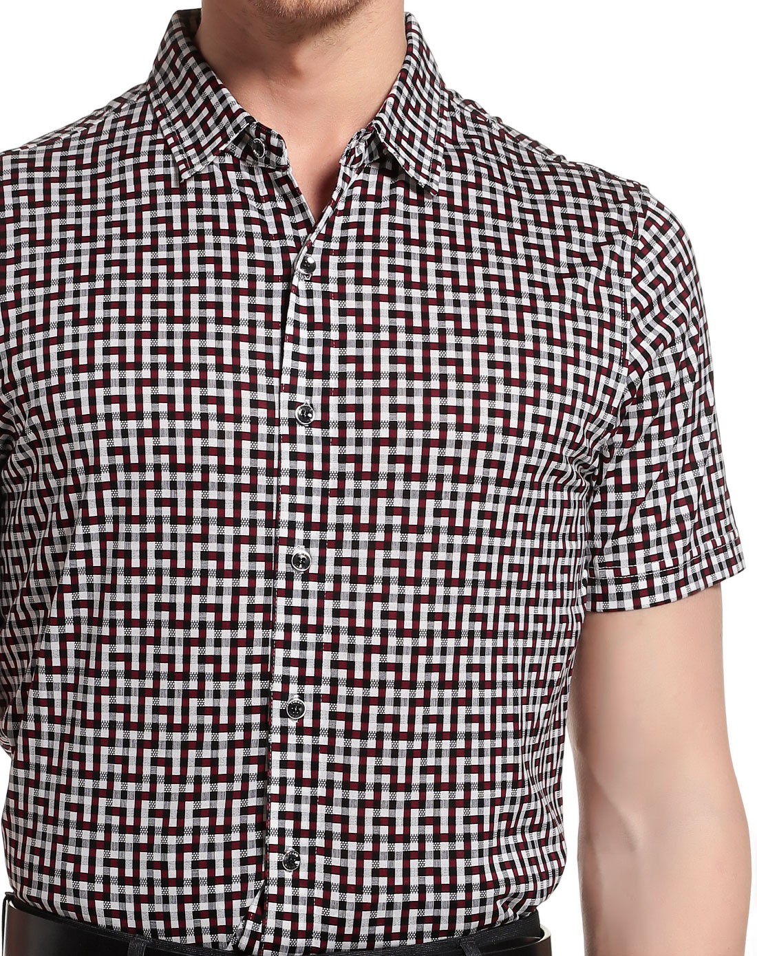 啄木鸟tucano红色丝光棉小方格休闲t恤ks352101-07_唯品会