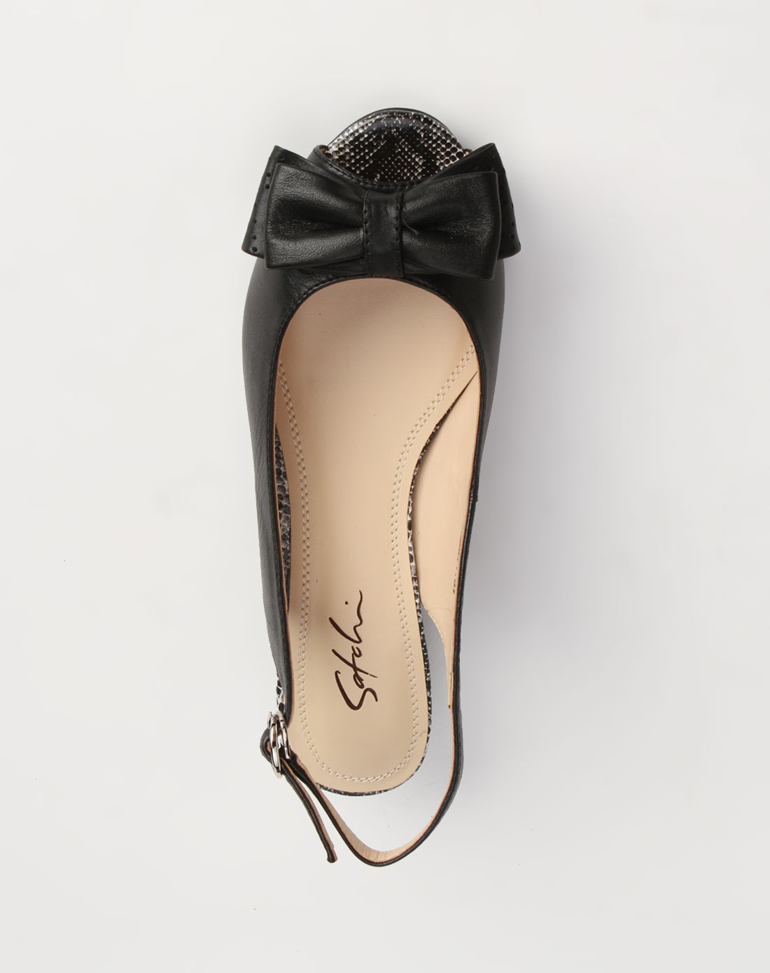 沙驰satchi女鞋专场-女款黑色牛皮跟凉鞋