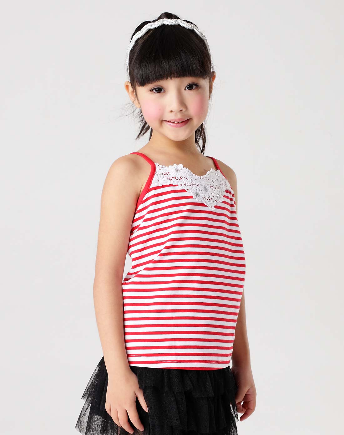 女童中国红条纹小吊带