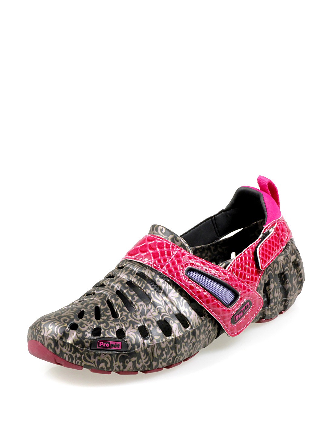 女款黑色/粉红水转印专利沙滩洞洞鞋