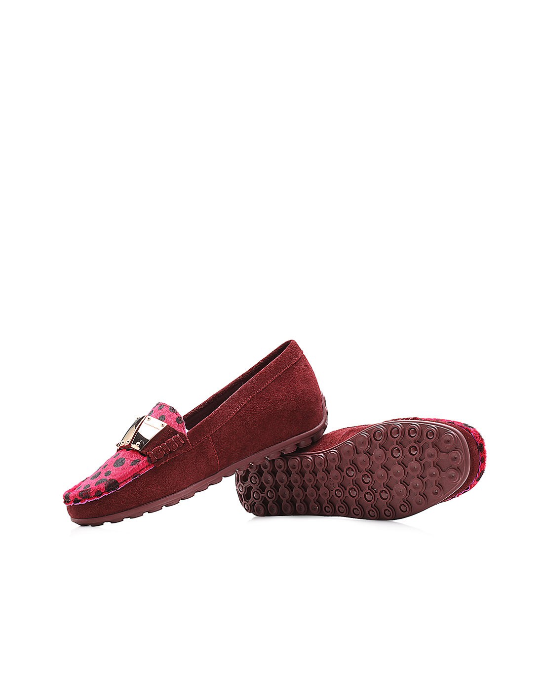 酒红头层牛皮豹纹金属片休闲鞋