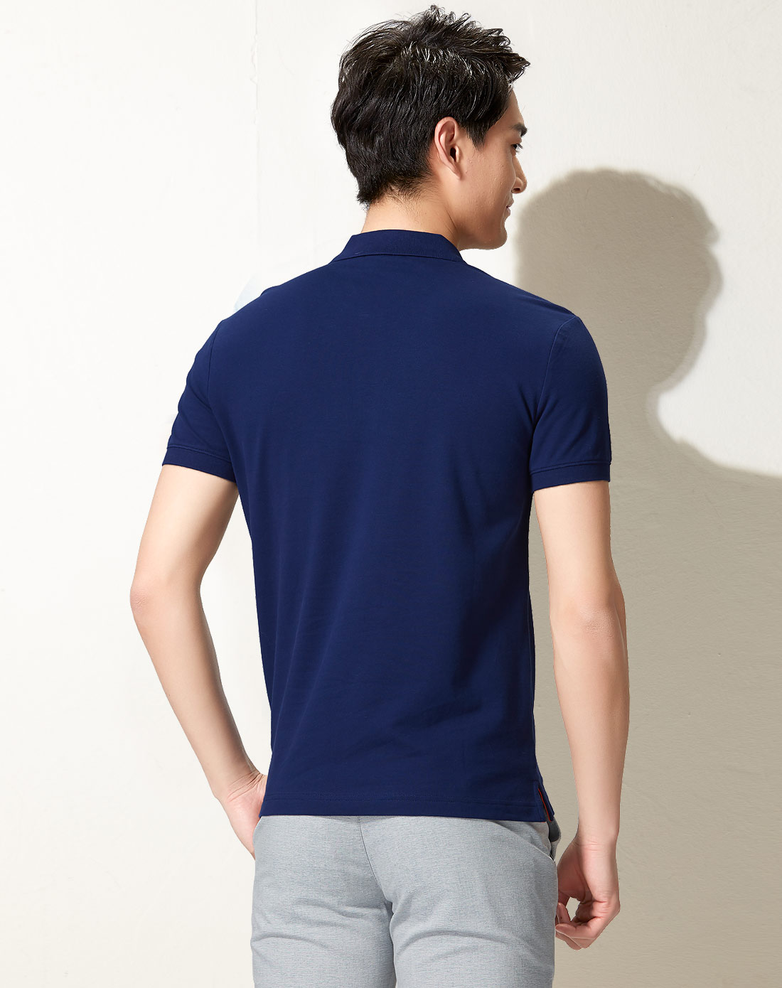 藏青polo领短袖t恤