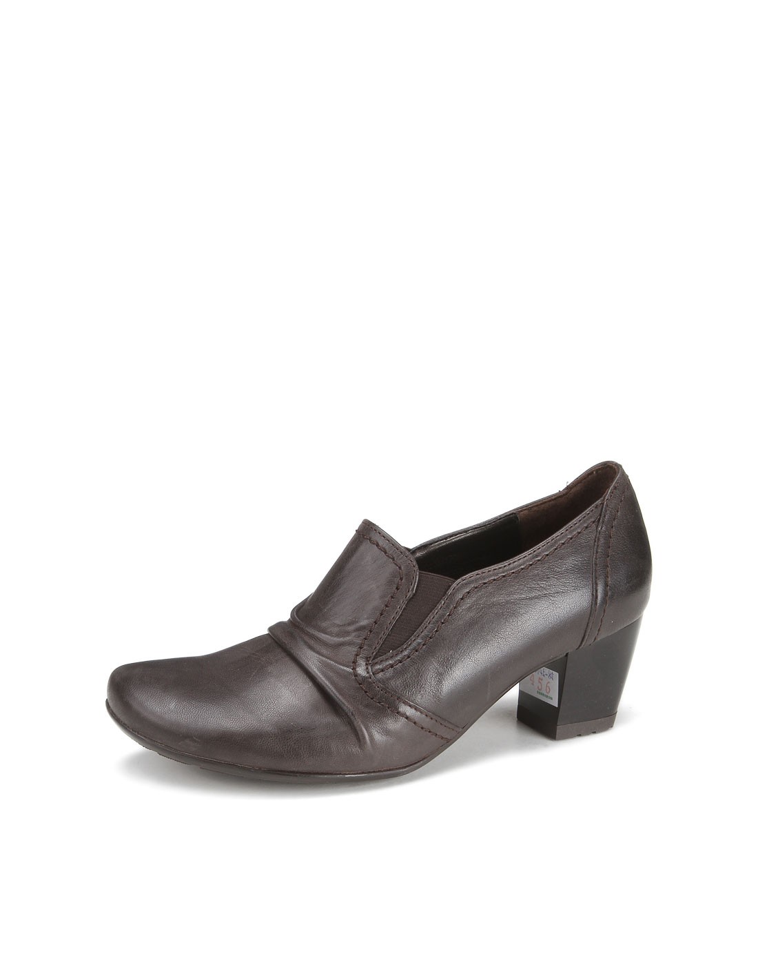 摩卡色优雅褶皱中跟深口单鞋