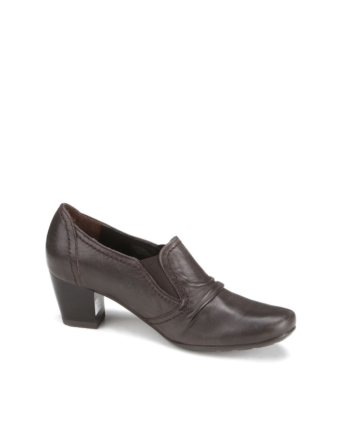 摩卡色优雅褶皱中跟深口单鞋