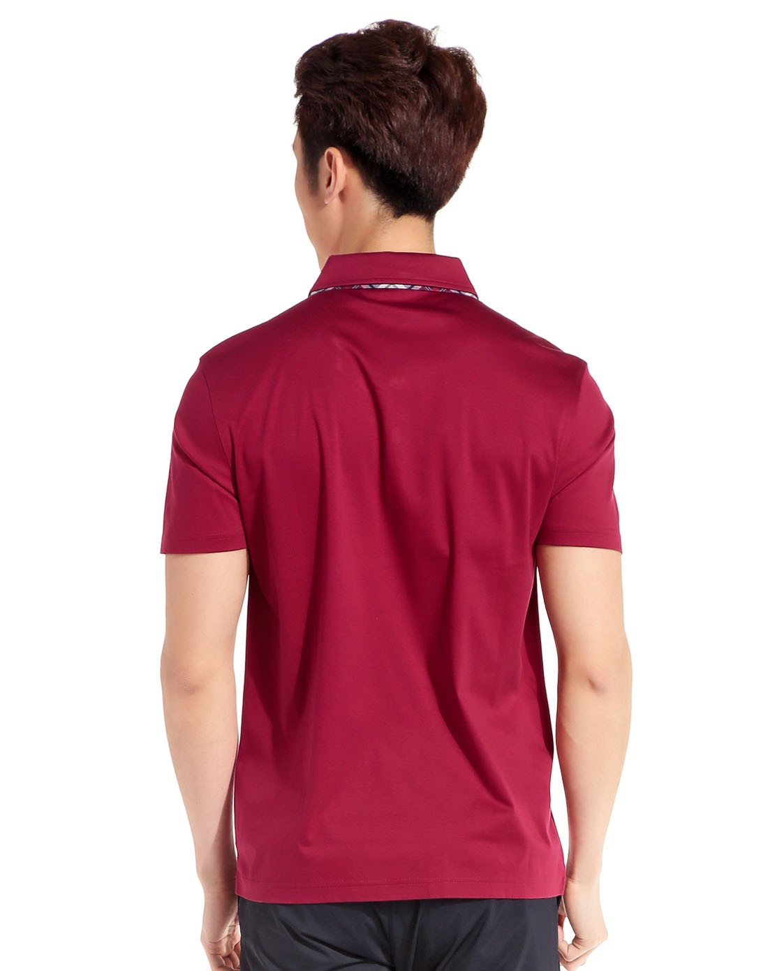 透气细腻 男款深红色短袖t恤 简洁翻领