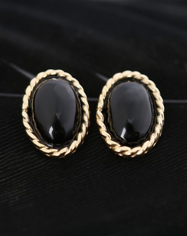 【雅典娜】纯14k黄金天然黑玛瑙椭圆通勤百搭精美耳钉