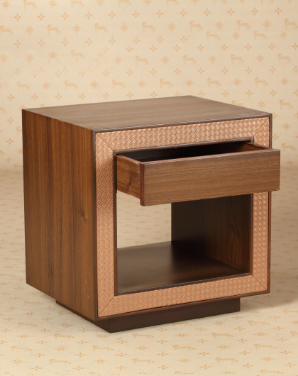 vivi luxman家具专场 栎棐咖色皮编革框式床边柜