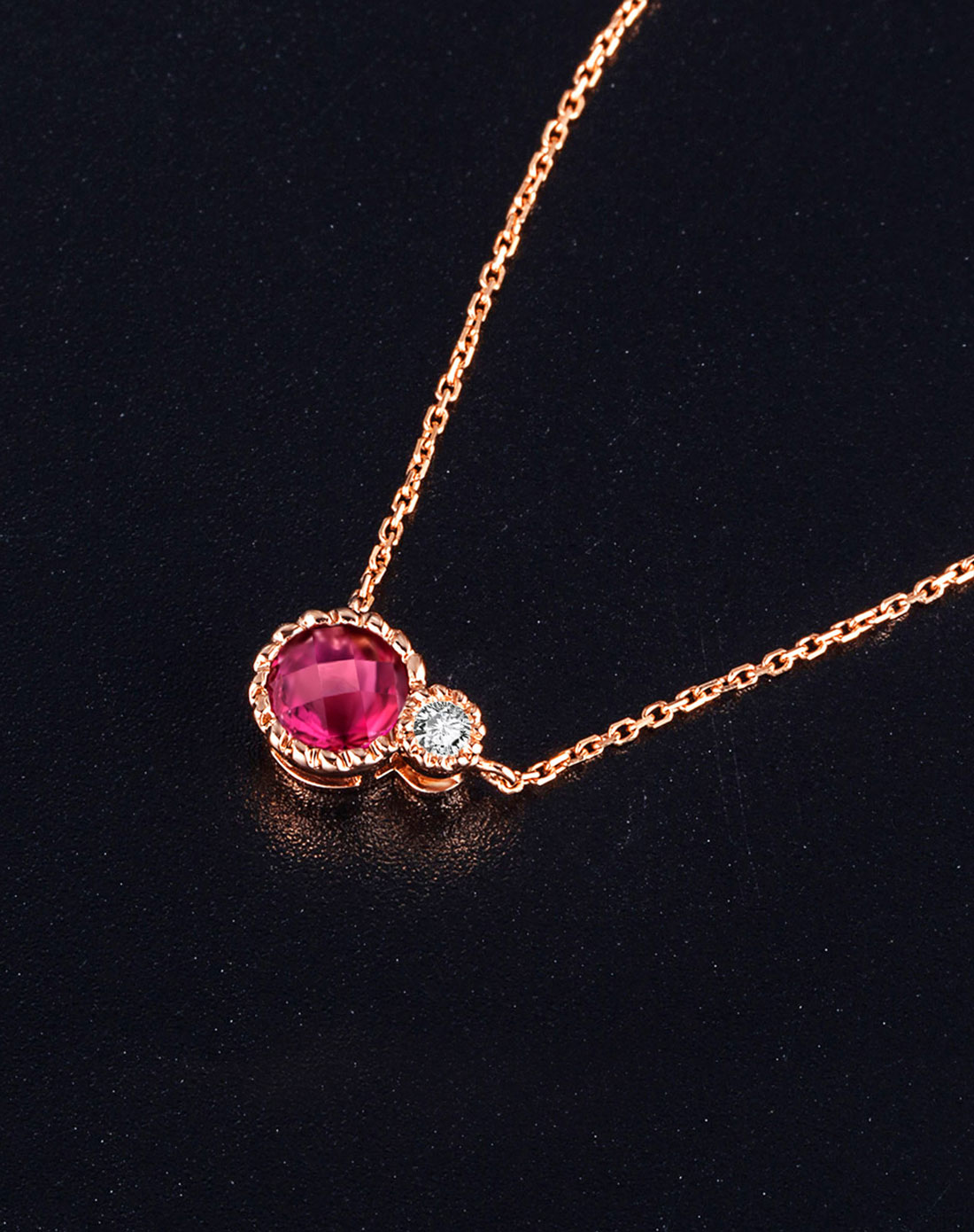 18k玫瑰金红碧玺套链