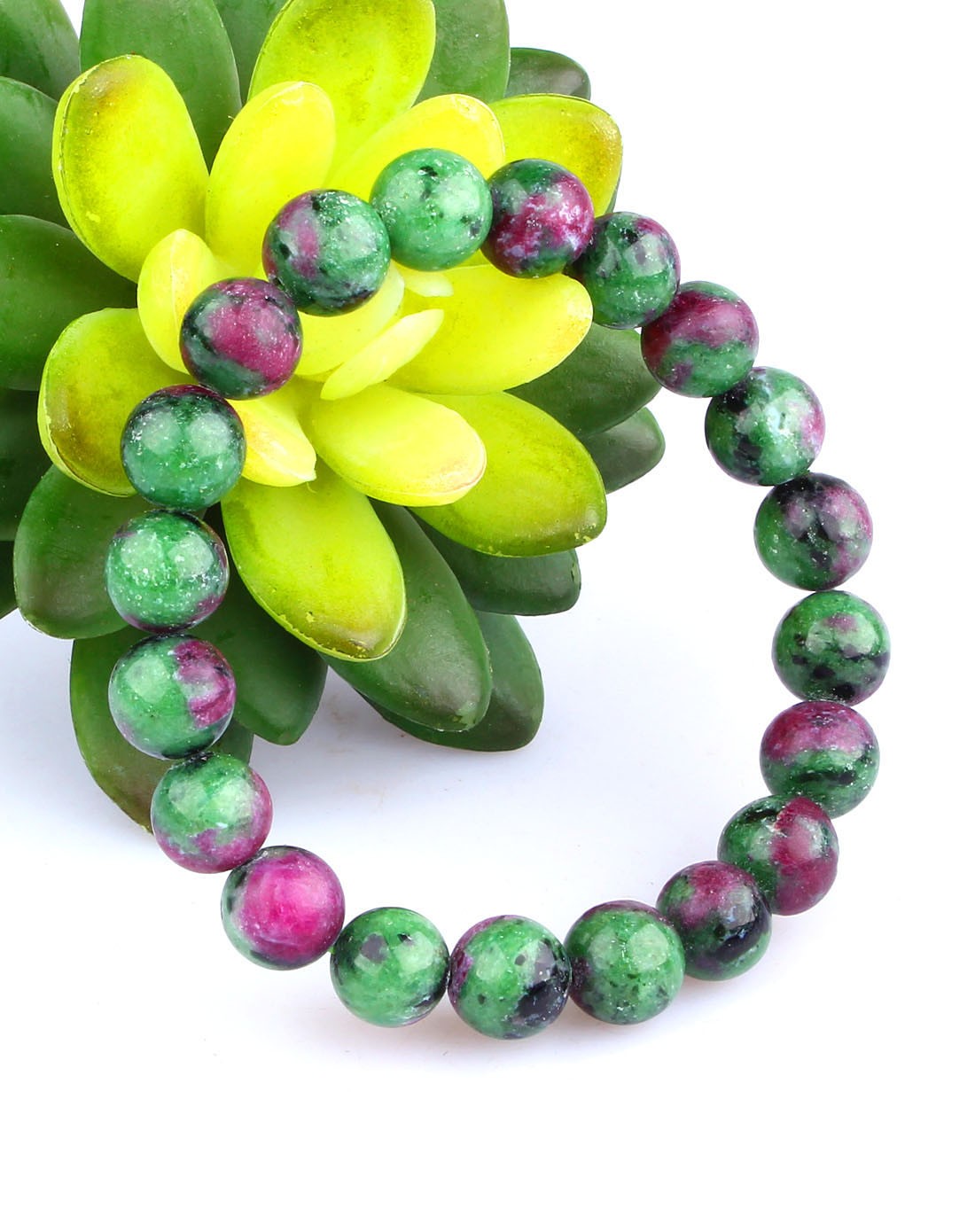 朝夕相伴 天然红绿宝黝帘石圆珠手链10mm 附证书