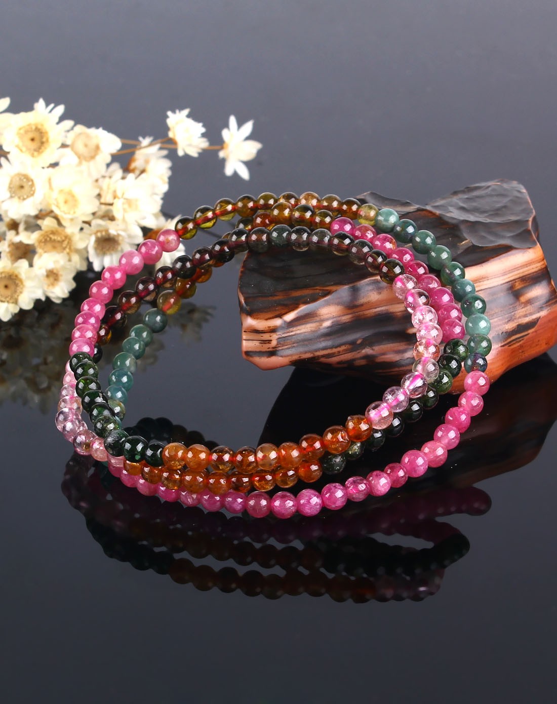 多彩辟邪系 天然碧玺小珠绕圈手串4mm 附证书