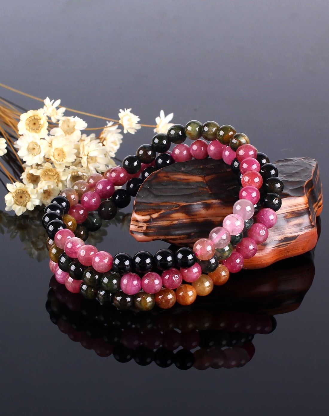 天然碧玺绕圈串珠手串 附证书