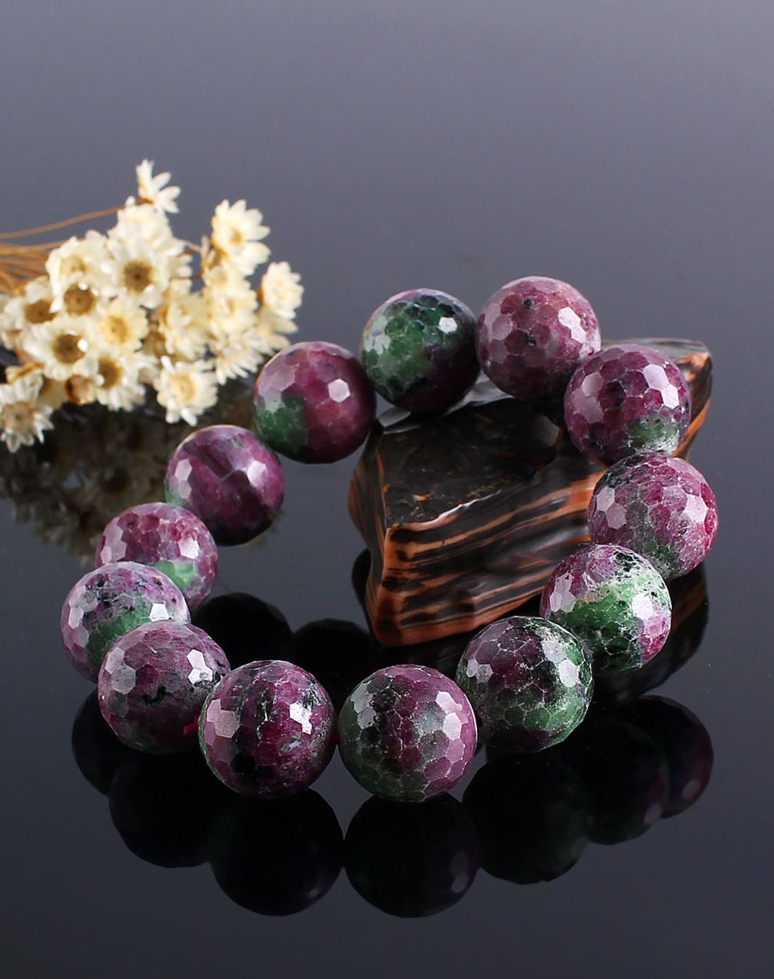 天然红绿宝切面手链16mm 附证书