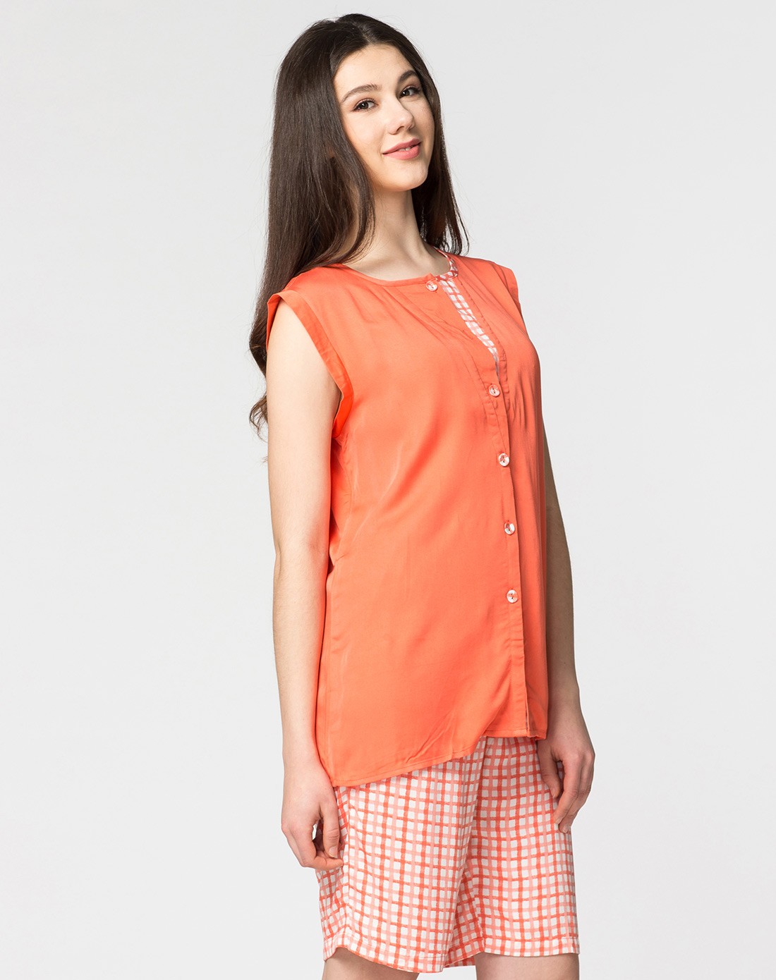 女款浅橙色无袖家居服套装