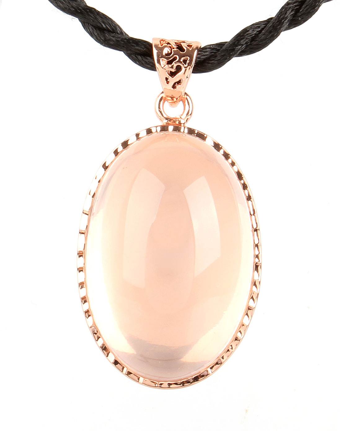 天然粉晶椭圆形镶嵌玫瑰金吊坠