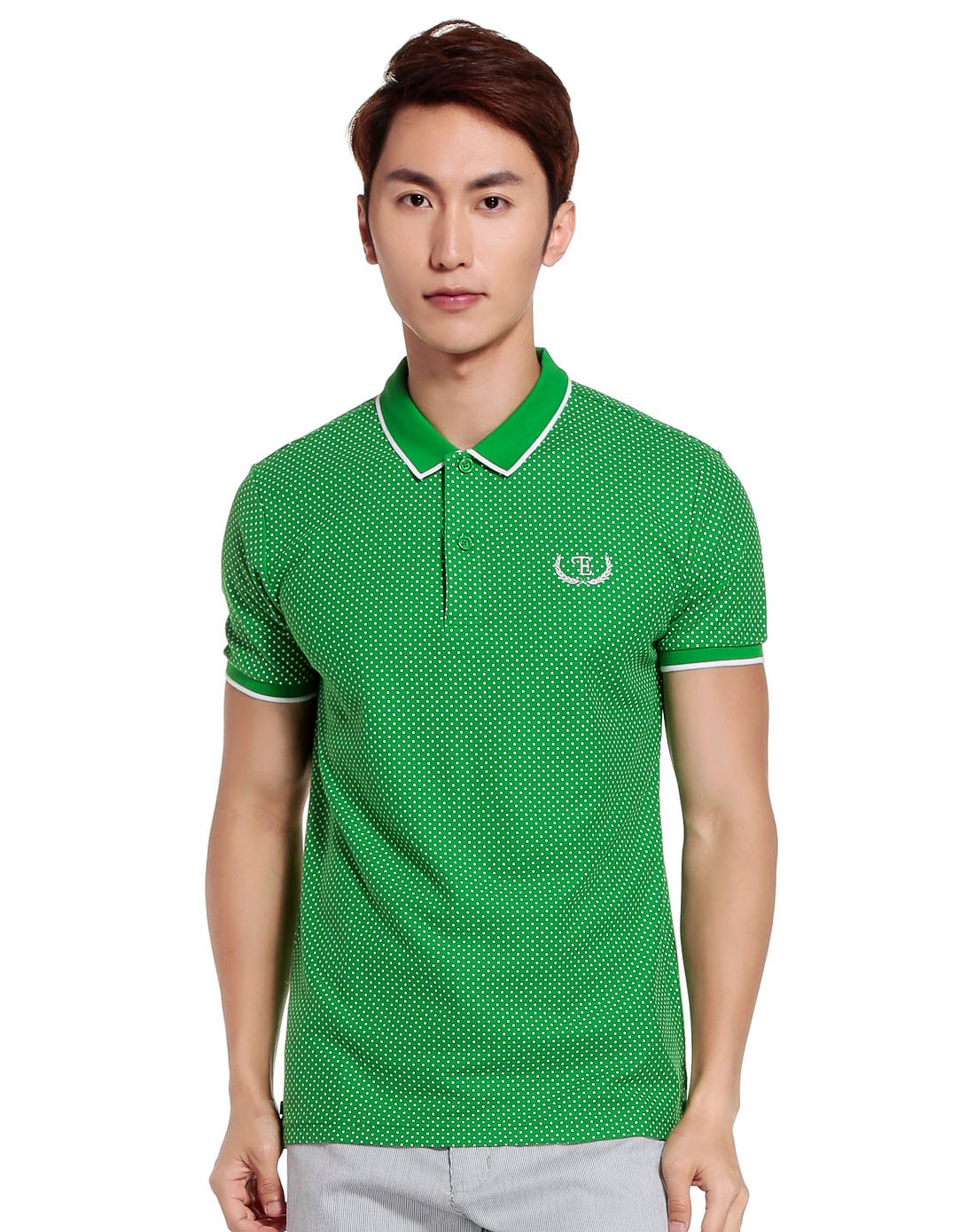 个性潮流 男款蕨绿色短袖t恤 时尚圆点